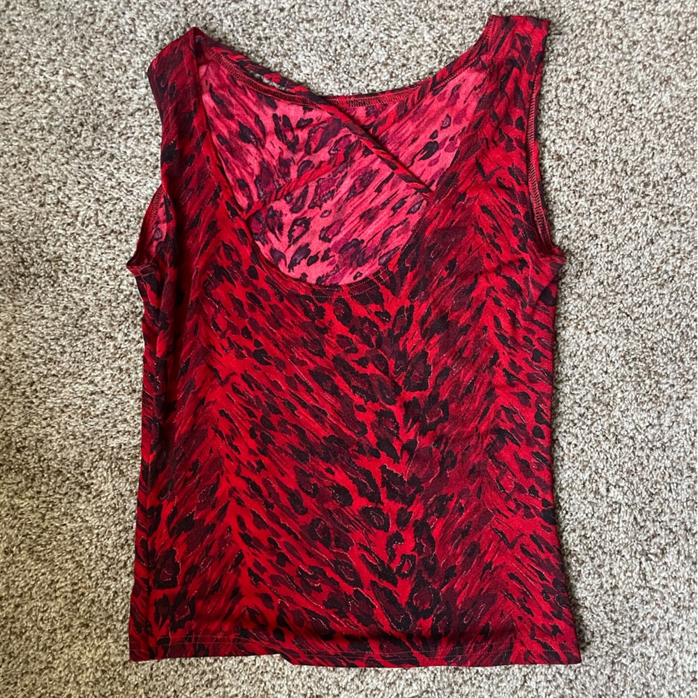 VINTAGE Red and Black Animal Print Sleeveless Tank - Picture 2 of 5